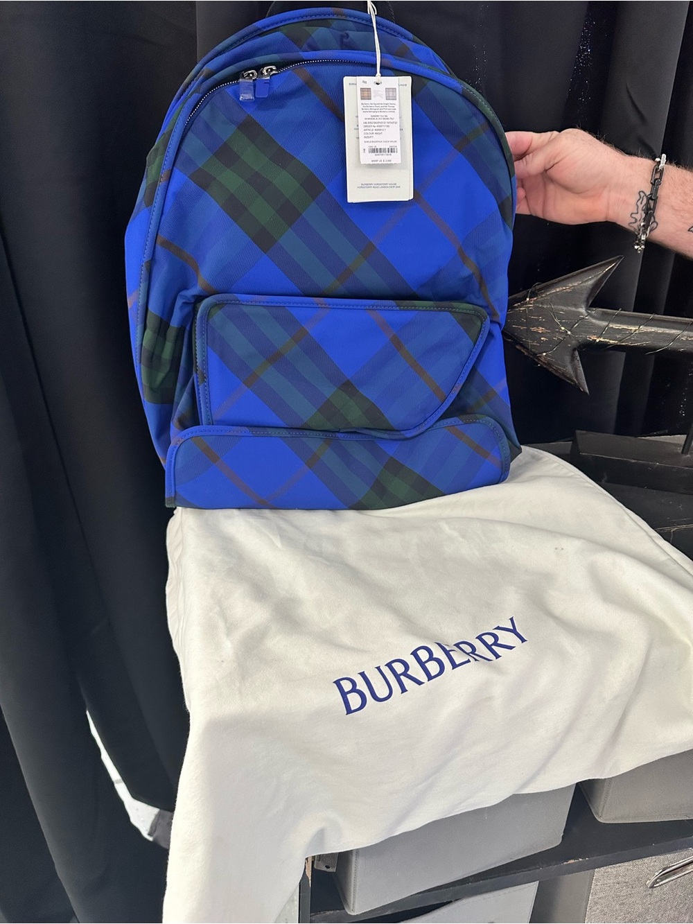 Burberry Blue and Green Tartan Backpack